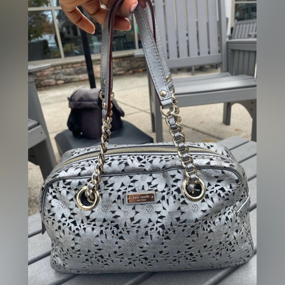 kate spade Bags Kate Spade Rare Silver Metallic Crossbody Euc